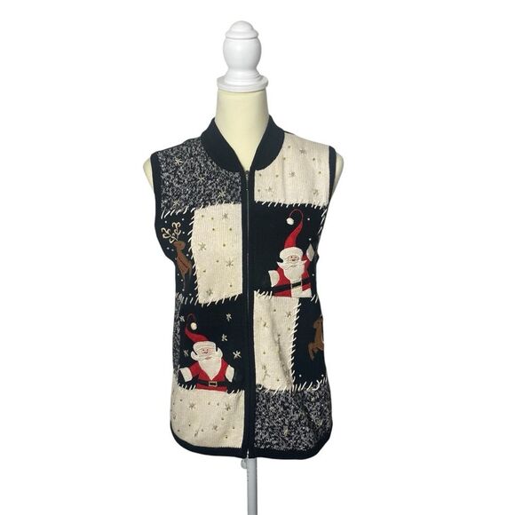 Vintage Erika Zipper Front Ramie/Cotton Christmas Sweater Vest Women's Size S - Picture 1 of 15